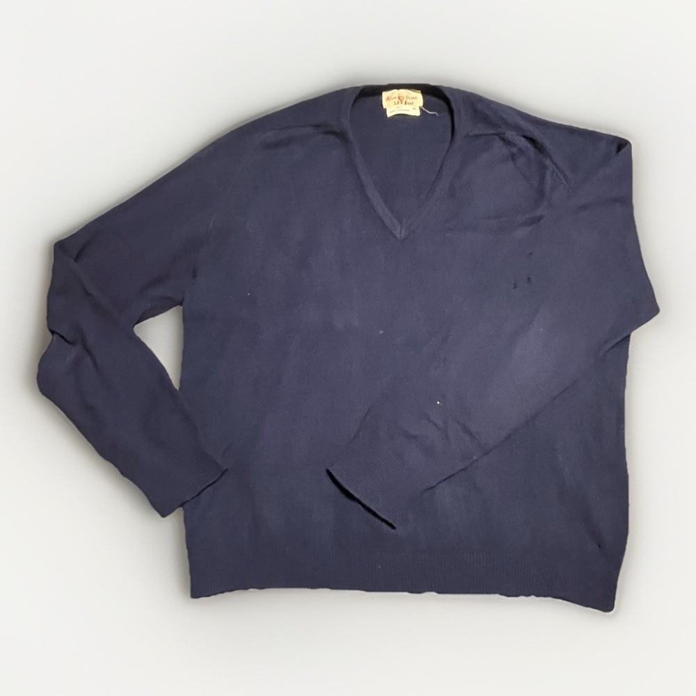VTG Alan Paine Sweater Mens XL 46‎ Blue Cashmere Pullover Preppy V-Neck England